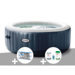 Kit spa gonflable intex purespa blue navy rond bulles 6 places + 6 filtres + kit traitement brome