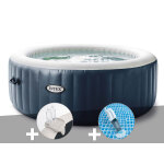 Kit spa gonflable intex purespa blue navy rond bulles 6 places + porte - verre + aspirateur