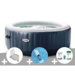 Kit spa gonflable intex purespa blue navy rond bulles 6 places + porte - verre + aspirateur + kit traitement ...