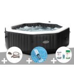 Kit spa gonflable intex purespa carbone octogonal bulles et jets 6 places + kit traitement brome + aspirateur ...
