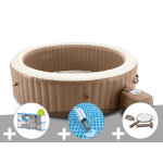 Kit spa gonflable intex purespa sahara rond bulles 8 places + 12 filtres + aspirateur + kit d'entretien ...