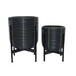 Lot de 2 cache - pots en polyrotin anthracite rond sur pieds - jardideco Lot de 2 cache - pots en polyrotin anthracite rond sur pieds - jardideco