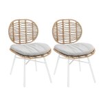 Lot de 2 chaises de jardin en r�sine tress�e flores avec coussin chin� gris / beige