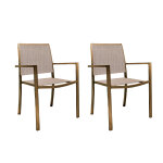 Lot de 2 fauteuils de jardin en aluminium et textilène empilable aspect teck santorin - jardiline Lot de 2 fauteuils de jardin en aluminium et textilène empilable aspect teck santorin - jardiline