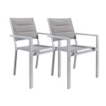 Lot de 2 fauteuils de jardin en aluminium et textil�ne matelass� gris, empilable, ibiza perle - jardiline ...