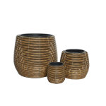 Lot de 3 cache - pots en polyrotin brun clair rond - jardideco Lot de 3 cache - pots en polyrotin brun clair rond - jardideco