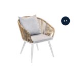 Lot de 4 fauteuil de jardin en r�sine tress�e structure alu blanc + coussin chin� gris / beige maldives ...