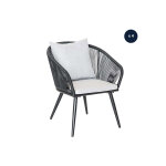 Lot de 4 fauteuil de jardin en rsine tresse structure en alu noir + coussin gris comores - jardiline ...