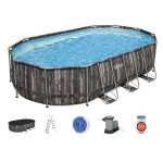 Piscine tubulaire power steel dcor bois ovale 6, 10 x 3, 66 x 1, 22 m - bestway