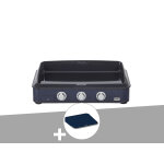 Plancha � gaz 3 br�leurs enosign 80 bleu navy - eno + couvercle
