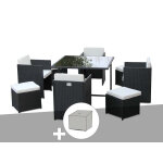 Salon de jardin en rsine tresse artigas ii 4 - 8 places noir + housse - jardideco