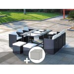 Salon de jardin en rsine tresse artigas ii 6 - 10 places noir + housse - jardideco