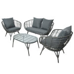 Salon de jardin en r�sine tress�e gris evora avec table basse - 4 places