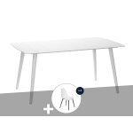 Table de jardin rectangulaire en aluminium blanc corfou avec 4 chaises malte - 4 places - jardiline