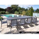Table rectangulaire extensible en aluminium aspect teck gris santorin - 10 places - jardiline