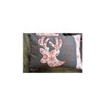 Douce france coussin rectangulaire gris en laine brod� d'une t�te de cerf -