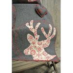 Douce france plaid en laine gris brod� t�te de cerf -