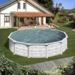 Gr� piscine acier gre aspect bois nordique groenland ronde - 4, 60 x h1, 32m