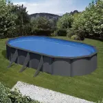 Gr� piscine acier gre aspect gris anthracite juni ovale - 6, 10 x 3, 75 x h1, 32m