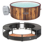 Kit spa et mobilier rond bestway 180cm coloris - noir, mod�le - spa helsinki airjet 5 - 7 places et mobilier ...