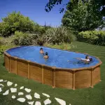 Piscine acier gr� aspect bois amazonia ovale - 7, 30 x 3, 75 x h1, 32m