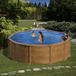 Piscine acier gr� aspect bois mauritius ronde dimension - 5, 50 x h1, 32m