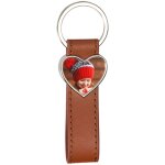 Ocadeau porte clef cuir brun long coeur