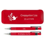 Ocadeau stylo et porte - mine communion rouge