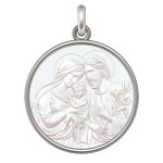 Manufacture mayaud m�daille bapteme sainte famille argent et nacre