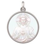 Manufacture mayaud m�daille le christ - sacr� coeur argent et nacre