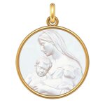 Manufacture mayaud m�daille vierge � l'enfant et l'agneau or jaune et nacre