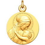 Manufacture mayaud m�daille vierge � l'enfant amour maternel en or jaune