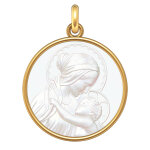 Manufacture mayaud mdaille vierge  l'enfant amour maternel en or & nacre