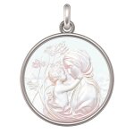 Manufacture mayaud mdaille vierge  l'enfant le regard (argent & nacre)