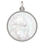 Manufacture mayaud mdaille vierge jeune - ora pro nobis (argent & nacre)
