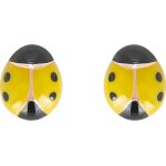 Orfva boucles d'oreilles coccinelle laque jaune et noir en or jaune 9k