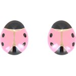 Orfva boucles d'oreilles coccinelle laque rose et noir en or jaune 9k