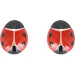 Orfva boucles d'oreilles coccinelle laque rouge et noir en or jaune 9k