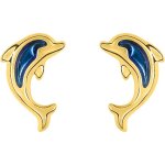 Orfva boucles d'oreilles dauphin laqu bleu en or jaune 9k