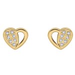 Orféva boucles d'oreilles demi coeur pavé oxydes en or jaune 9k Orféva boucles d'oreilles demi coeur pavé oxydes en or jaune 9k