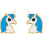Orfva boucles d'oreilles licorne laque bleue en or jaune 9k