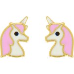 Orfva boucles d'oreilles licorne laque rose en or jaune 9k