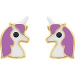 Orféva boucles d'oreilles licorne laquée violette en or jaune 9k Orféva boucles d'oreilles licorne laquée violette en or jaune 9k