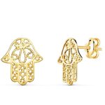 Orf�va boucles d'oreilles main de fatma en or jaune