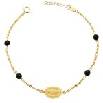 Orfva bracelet mdaille miraculeuse boules noires - or jaune