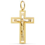 Orf�va croix christ facett�e et mate en or jaune