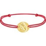 Orf�va gourmette ange pensif cordon rouge en or jaune