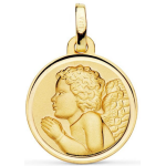 Orfva mdaille ange cheveux onduls bords polis or jaune