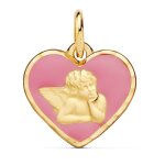 Orfva mdaille ange coeur email rose en or jaune
