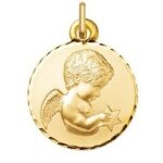 Orfva mdaille ange  l'toile bord travaill or jaune 9k